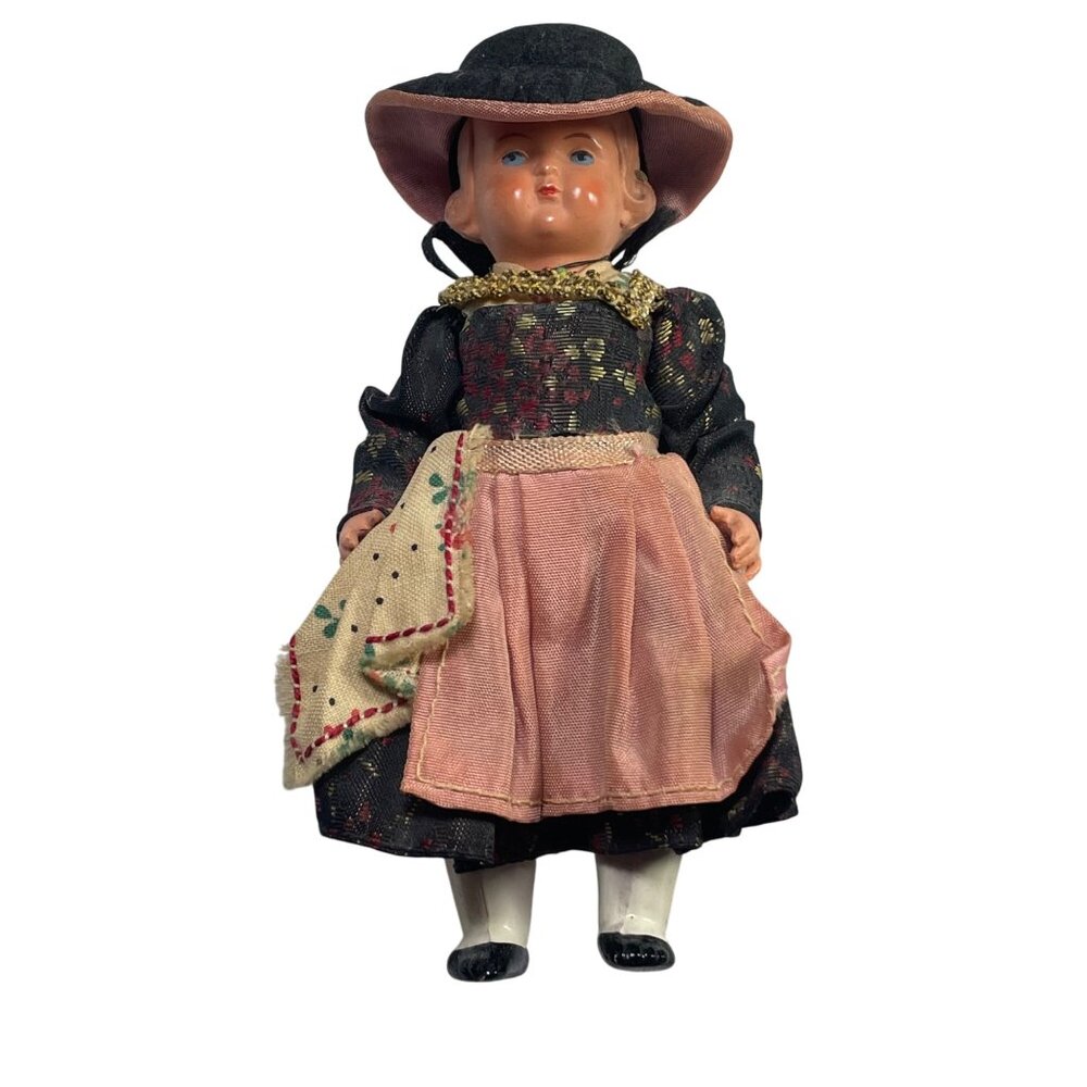 Vintage Handcrafted European Folk Art Doll With Traditional Dress & Hat Collecti